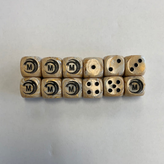 Mythicos Studios Ivory and Black Dice Set (D6) (Set of 12)