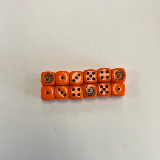 Mythicos Studios Orange and Black Dice Set (D6) (Set of 12)