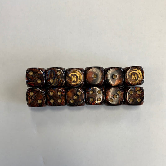 Mythicos Studios Brass and Gold Dice Set (D6) (Set of 12)