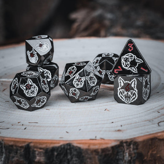 Wolves' Den White, Red, and Black Metal Dice Set