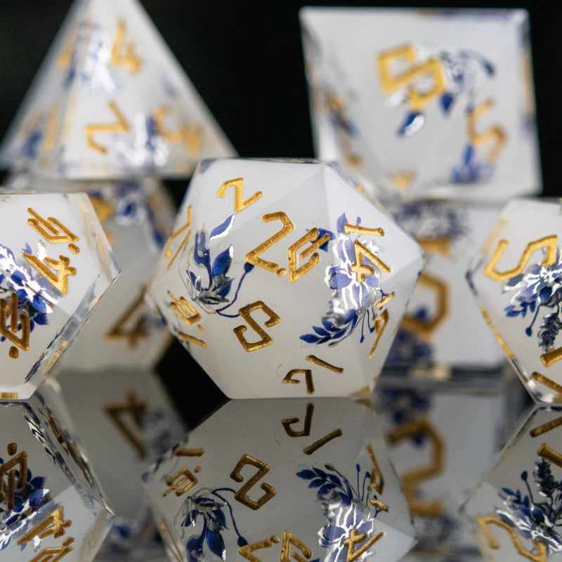Load image into Gallery viewer, Earl Grey Lavender Sharp-Edged Resin Dice Set
