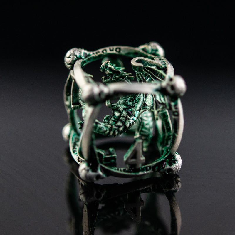 Load image into Gallery viewer, Draco Immortui Hollow Metal Dice Set - Green and Silver

