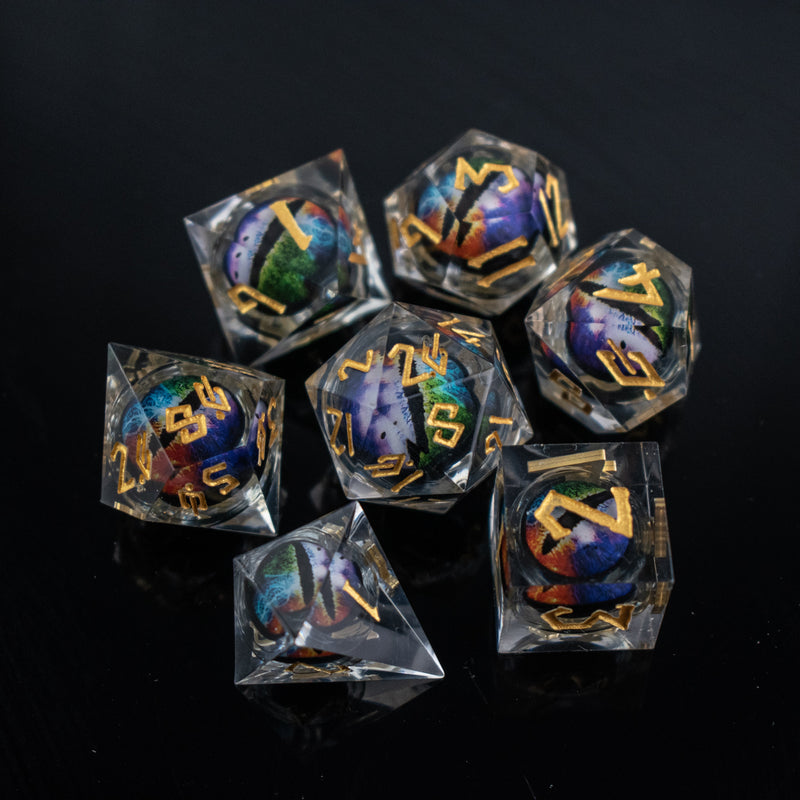Load image into Gallery viewer, Rainbow Dragon Liquid Core Dice Set
