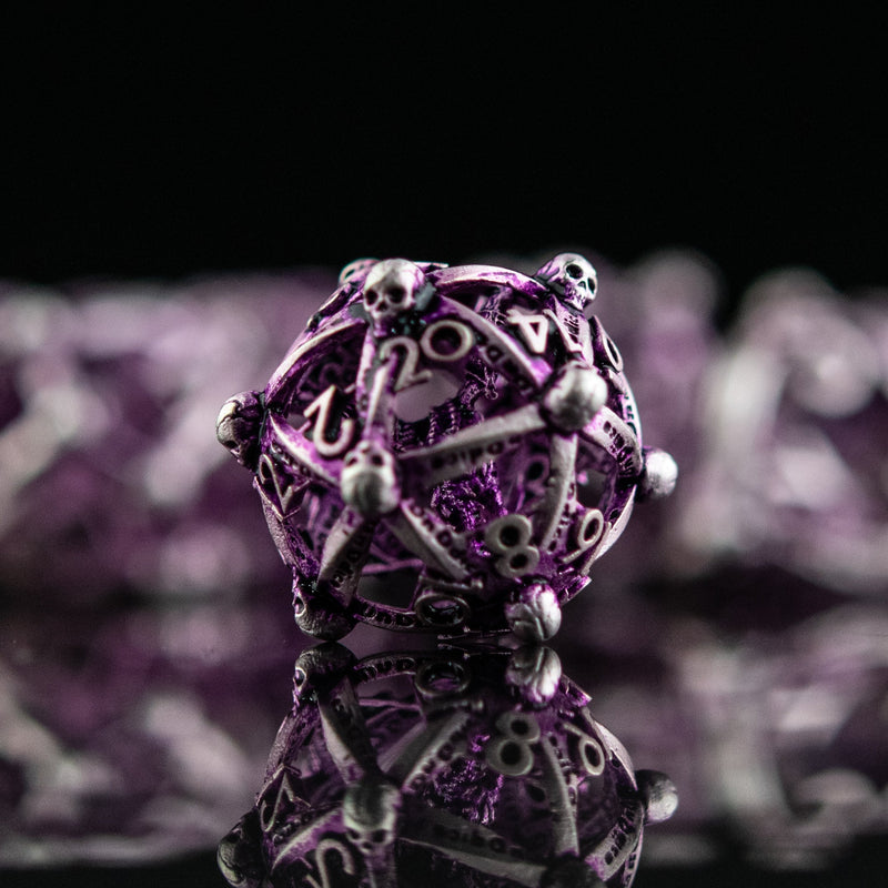 Load image into Gallery viewer, Draco Immortui Hollow Metal Dice Set - Purple and Silver
