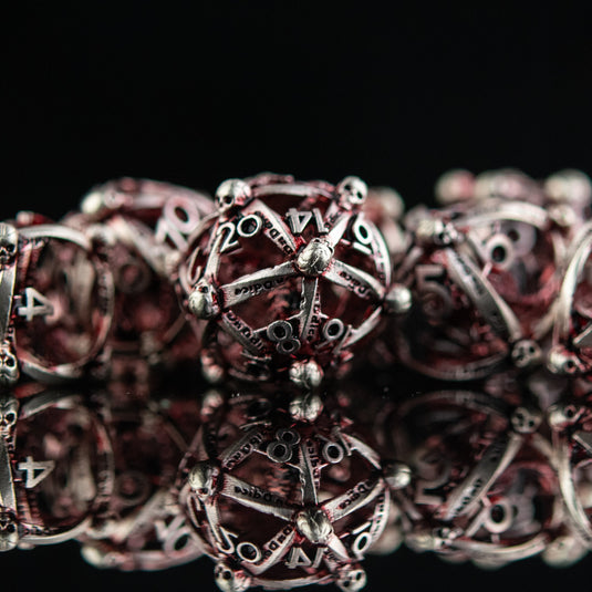 Draco Immortui Hollow Metal Dice Set - Red and Silver