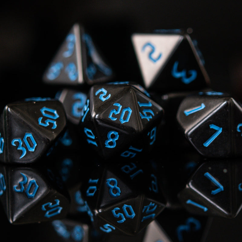 Load image into Gallery viewer, Dark Cathedral Blue Acrylic Dice Set
