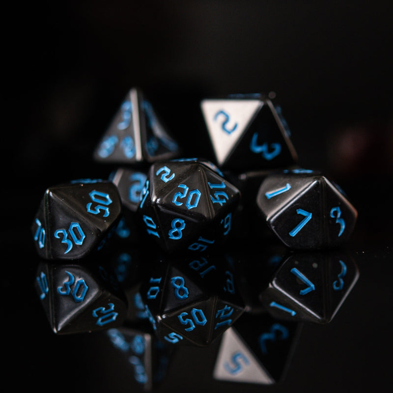 Load image into Gallery viewer, Dark Cathedral Blue Acrylic Dice Set
