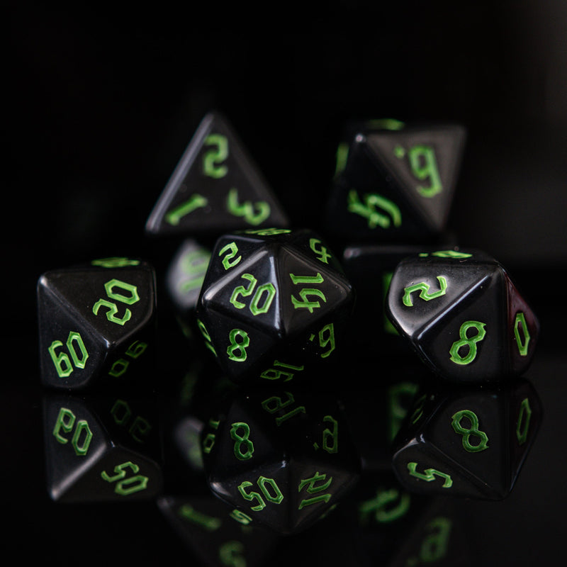 Load image into Gallery viewer, Dark Cathedral Green Acrylic Dice Set
