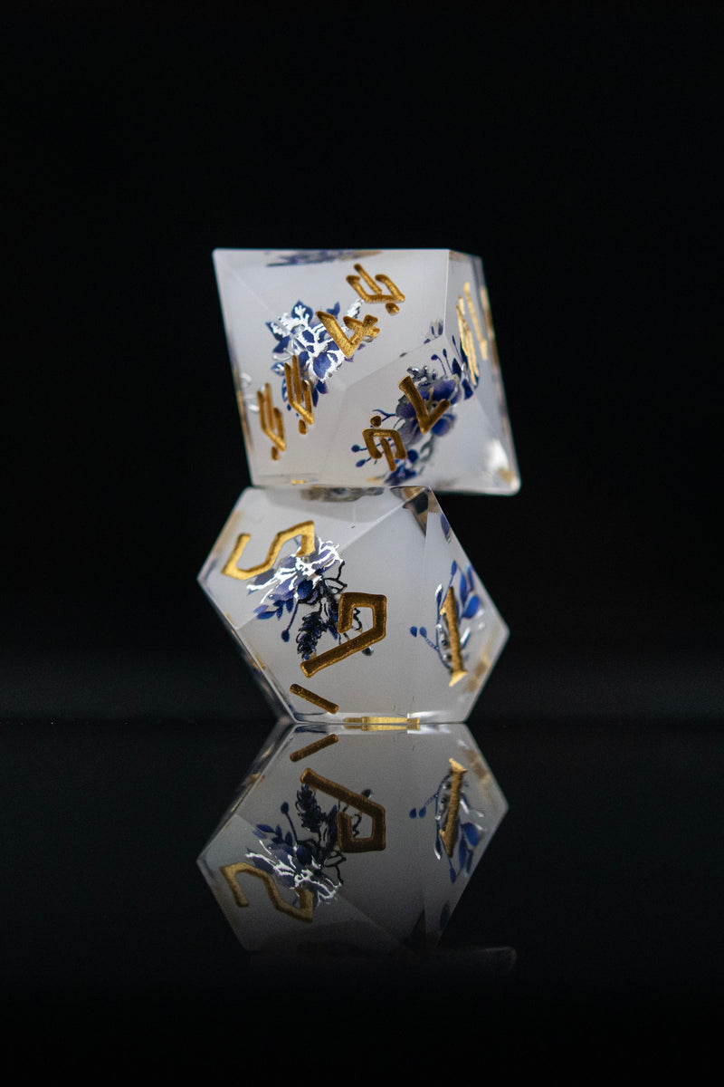 Load image into Gallery viewer, Earl Grey Lavender Sharp-Edged Resin Dice Set
