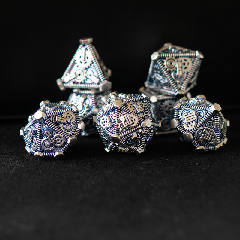 Load image into Gallery viewer, Blue and Silver - Weird West Wasteland Metal Dice Set
