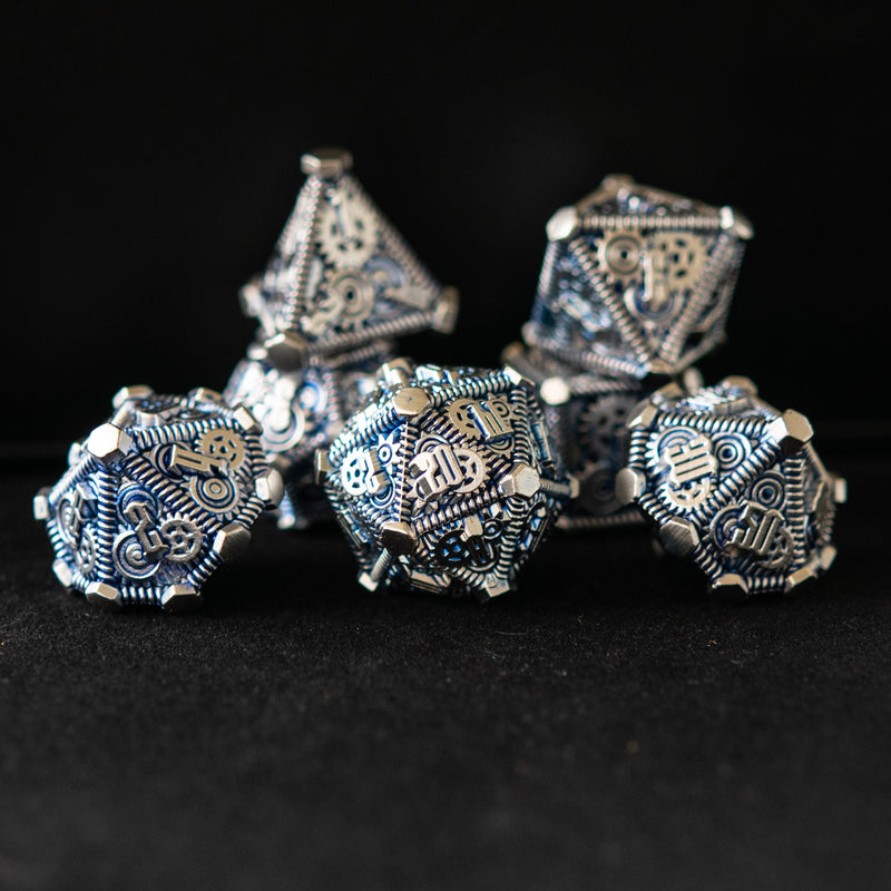 Load image into Gallery viewer, Blue and Silver - Weird West Wasteland Metal Dice Set
