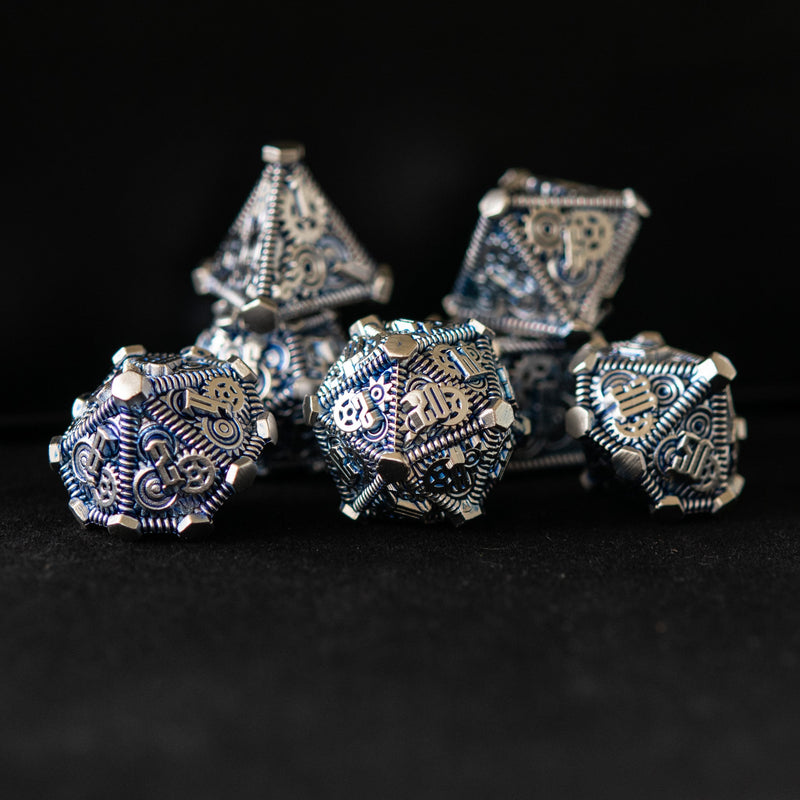 Load image into Gallery viewer, Blue and Silver - Weird West Wasteland Metal Dice Set
