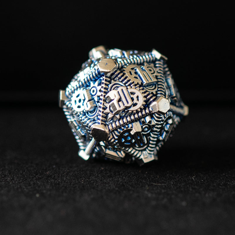 Load image into Gallery viewer, Blue and Silver - Weird West Wasteland Metal Dice Set
