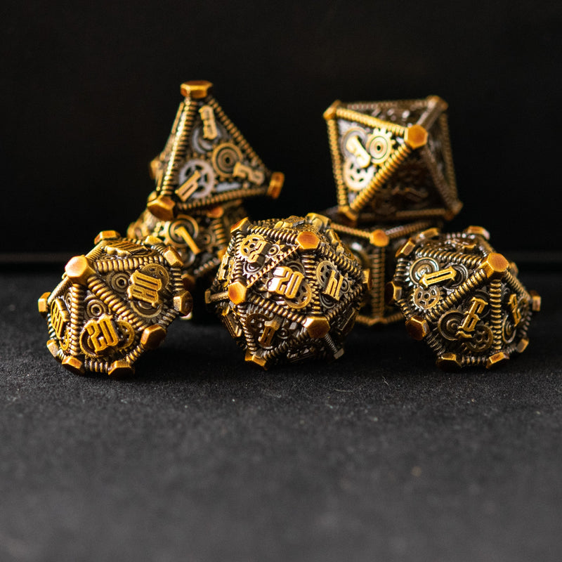 Load image into Gallery viewer, Rustic Brass - Weird West Wasteland Metal Dice Set
