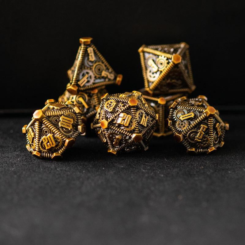 Load image into Gallery viewer, Rustic Brass - Weird West Wasteland Metal Dice Set
