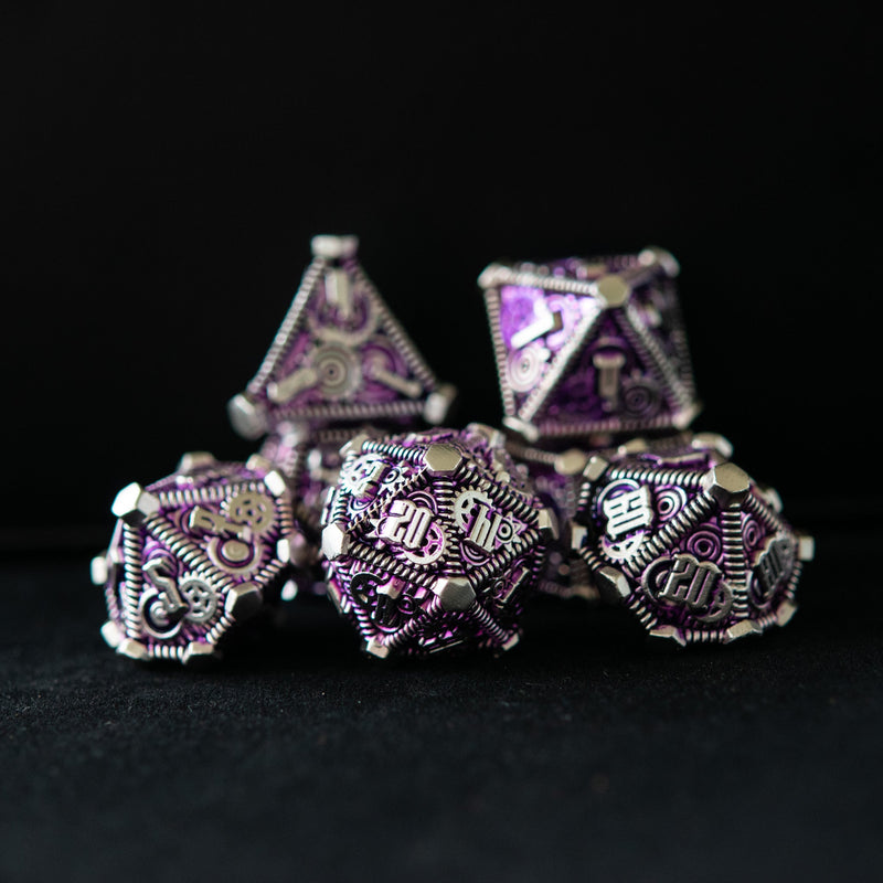 Load image into Gallery viewer, Purple and Silver - Weird West Wasteland Metal Dice Set
