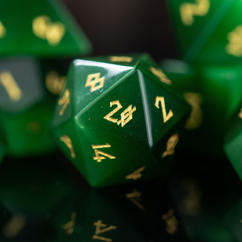 Load image into Gallery viewer, Green Cat&#39;s Eye Stone Dice Set

