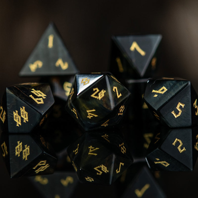 Load image into Gallery viewer, Blue Tiger&#39;s Eye Stone Dice Set
