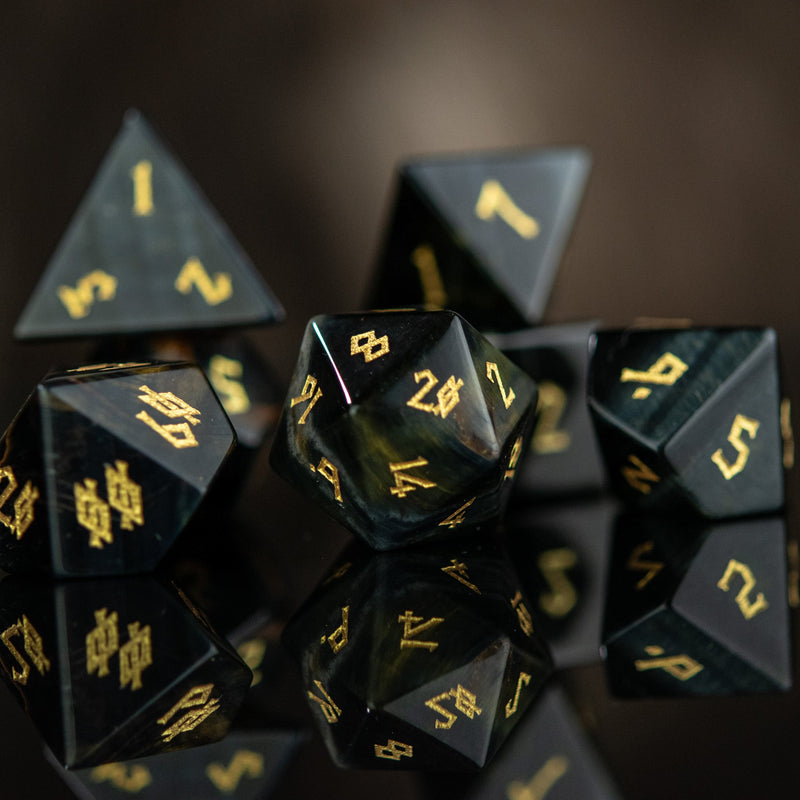 Load image into Gallery viewer, Blue Tiger&#39;s Eye Stone Dice Set
