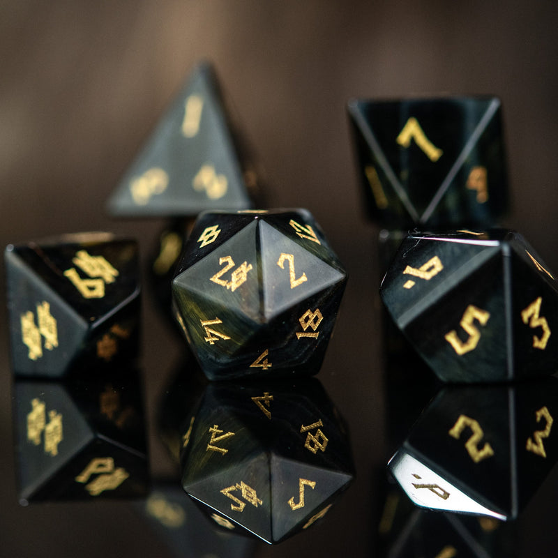 Load image into Gallery viewer, Blue Tiger&#39;s Eye Stone Dice Set
