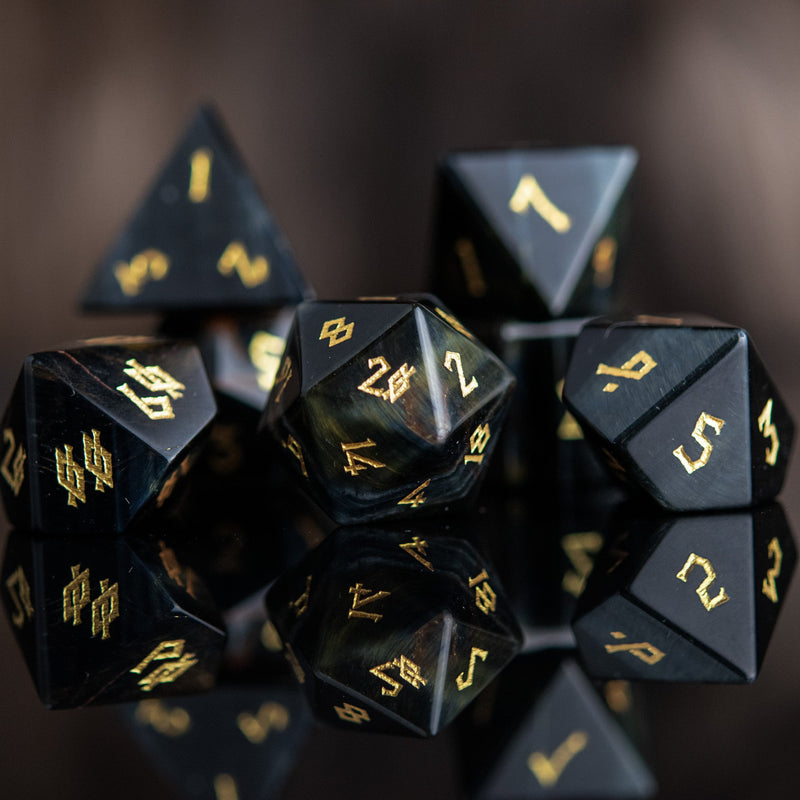 Load image into Gallery viewer, Blue Tiger&#39;s Eye Stone Dice Set
