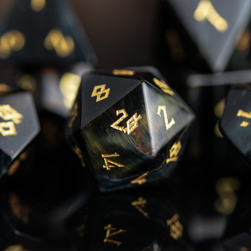 Load image into Gallery viewer, Blue Tiger&#39;s Eye Stone Dice Set
