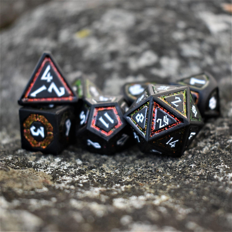 Load image into Gallery viewer, Cleric&#39;s Shadow Domain Red/White And Matte Black Metal Dice Set
