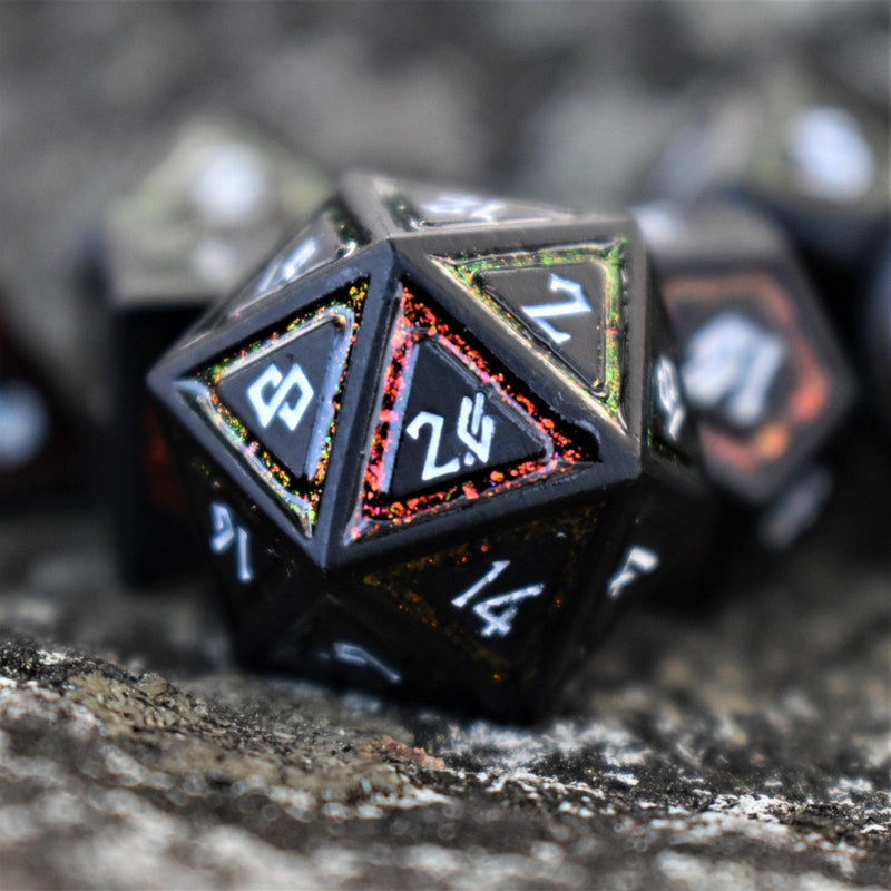 Load image into Gallery viewer, Cleric&#39;s Shadow Domain Red/White And Matte Black Metal Dice Set
