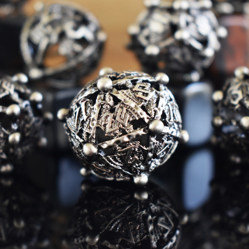 Load image into Gallery viewer, Orb of the Dragon Hollow Metal Dice Set - Silver
