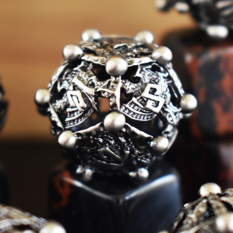 Load image into Gallery viewer, Orb of the Dragon Hollow Metal Dice Set - Silver
