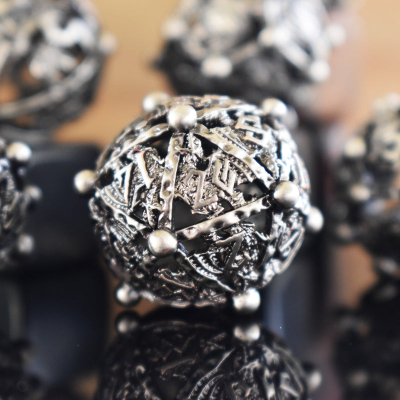 Load image into Gallery viewer, Orb of the Dragon Hollow Metal Dice Set - Silver
