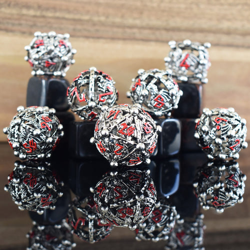 Orb of the Dragon Hollow Metal Dice Set - Silver and Red