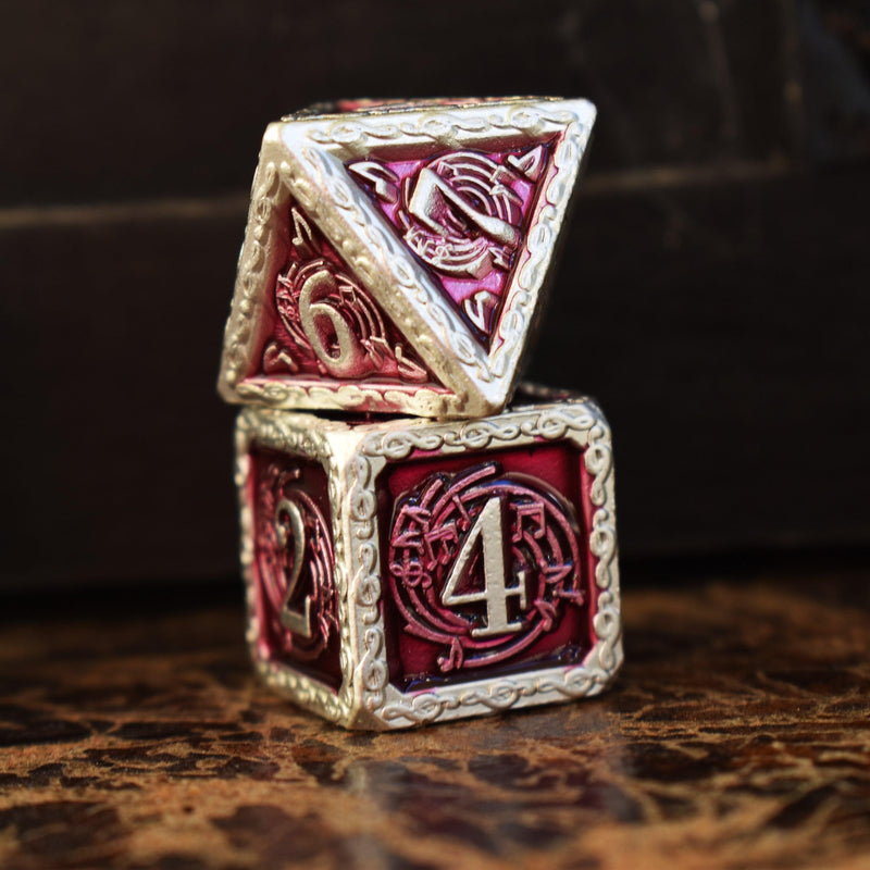 Load image into Gallery viewer, Ballad of the Bard Fuchsia and Silver Metal Dice Set
