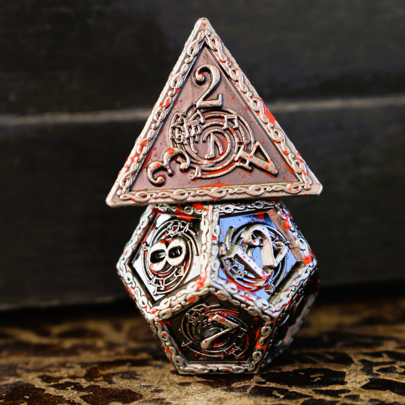 Load image into Gallery viewer, Ballad of the Bard Bloodstained Silver Metal Dice Set
