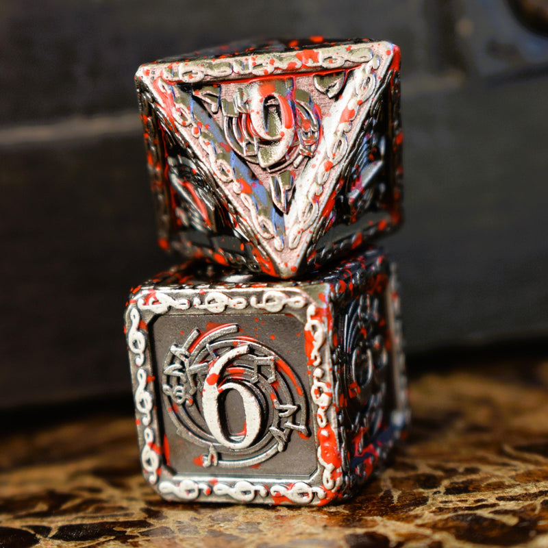 Load image into Gallery viewer, Ballad of the Bard Bloodstained Silver Metal Dice Set
