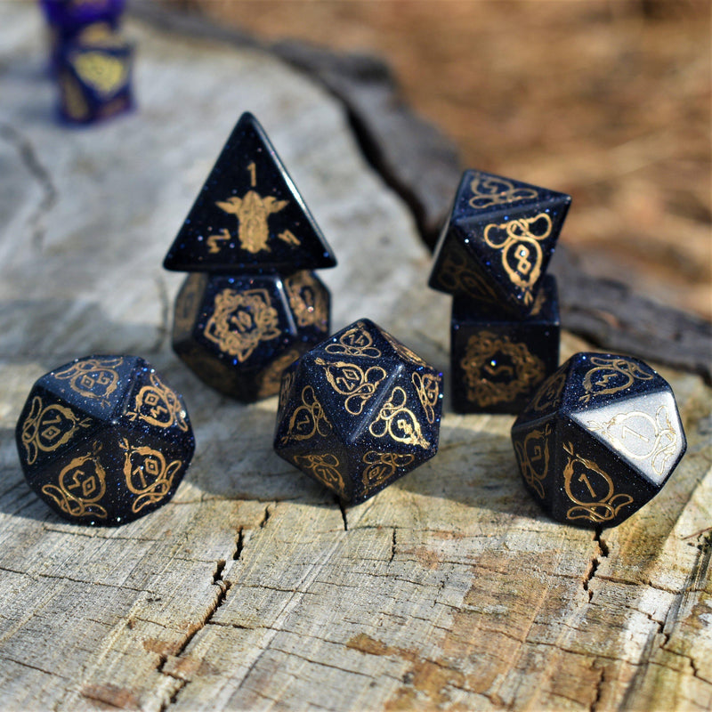 Load image into Gallery viewer, Serpent of Midgard Blue Sandstone Dice Set
