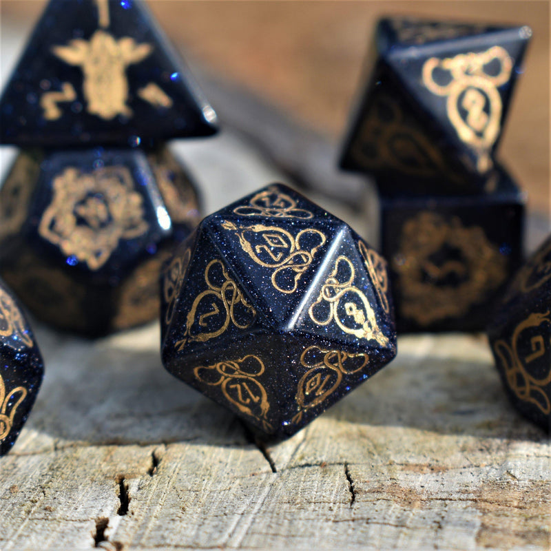 Load image into Gallery viewer, Serpent of Midgard Blue Sandstone Dice Set
