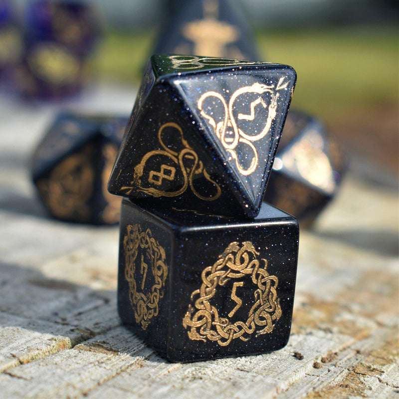 Load image into Gallery viewer, Serpent of Midgard Blue Sandstone Dice Set
