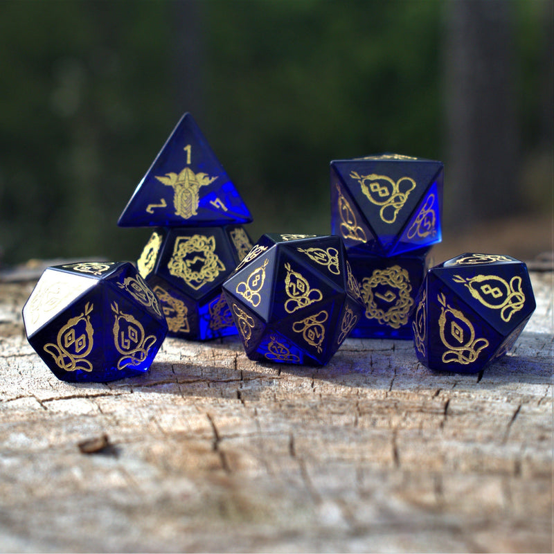 Load image into Gallery viewer, Serpent of Midgard Blue Glass Dice Set
