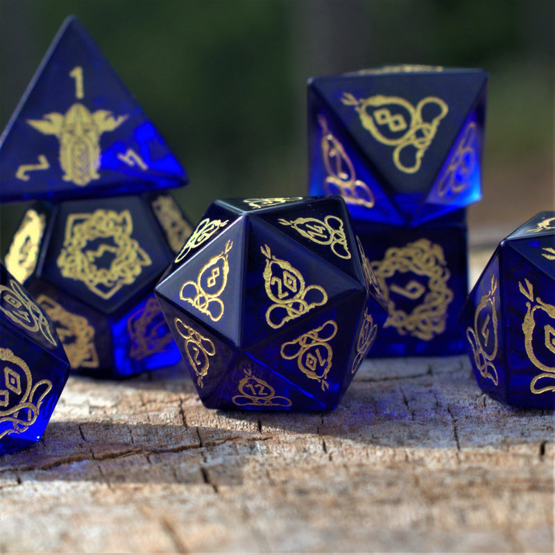 Load image into Gallery viewer, Serpent of Midgard Blue Glass Dice Set
