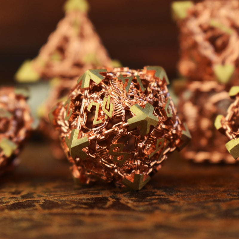 Load image into Gallery viewer, Dragon&#39;s Lair Hollow Metal Dice Set - Copper
