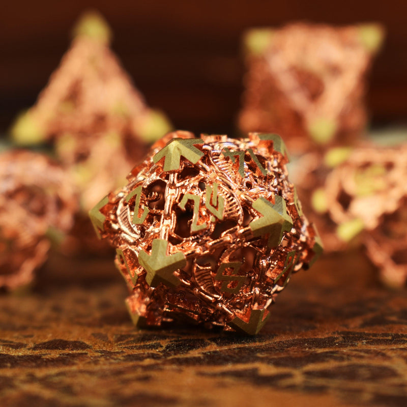 Load image into Gallery viewer, Dragon&#39;s Lair Hollow Metal Dice Set - Copper
