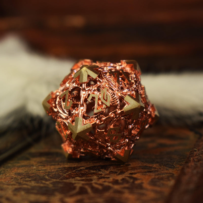 Load image into Gallery viewer, Dragon&#39;s Lair Hollow Metal Dice Set - Copper
