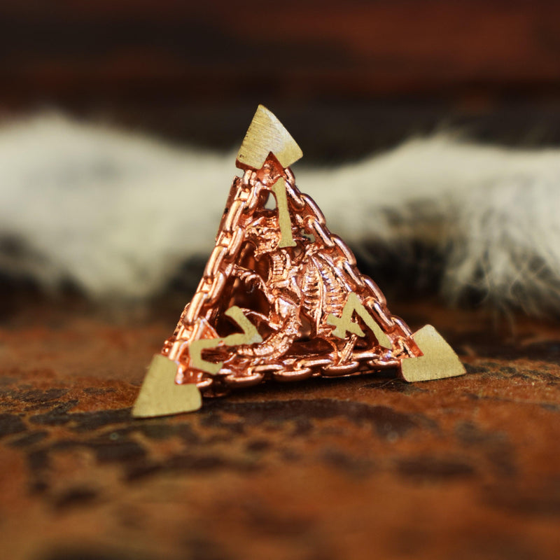 Load image into Gallery viewer, Dragon&#39;s Lair Hollow Metal Dice Set - Copper
