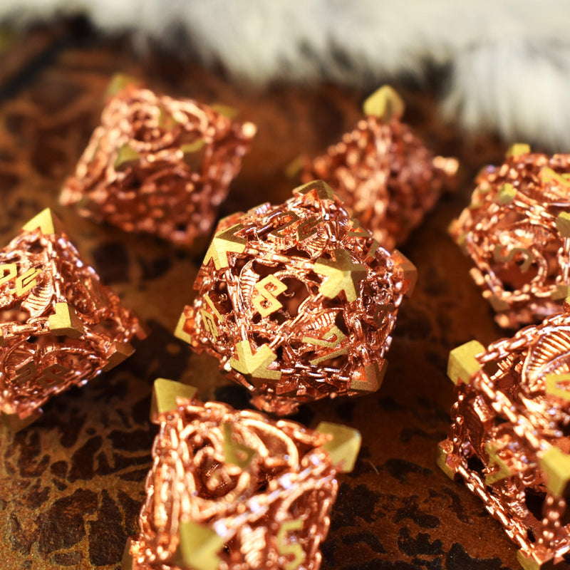 Load image into Gallery viewer, Dragon&#39;s Lair Hollow Metal Dice Set - Copper
