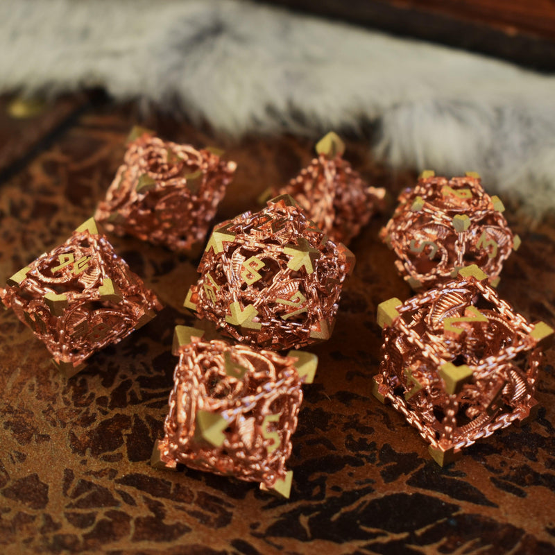 Load image into Gallery viewer, Dragon&#39;s Lair Hollow Metal Dice Set - Copper
