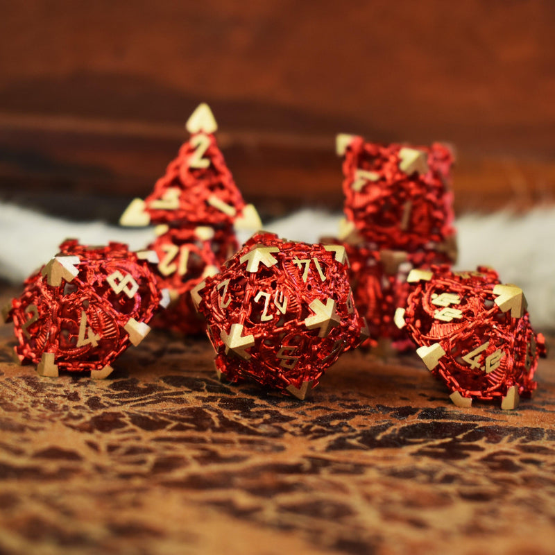 Load image into Gallery viewer, Dragon&#39;s Lair Hollow Metal Dice Set - Red
