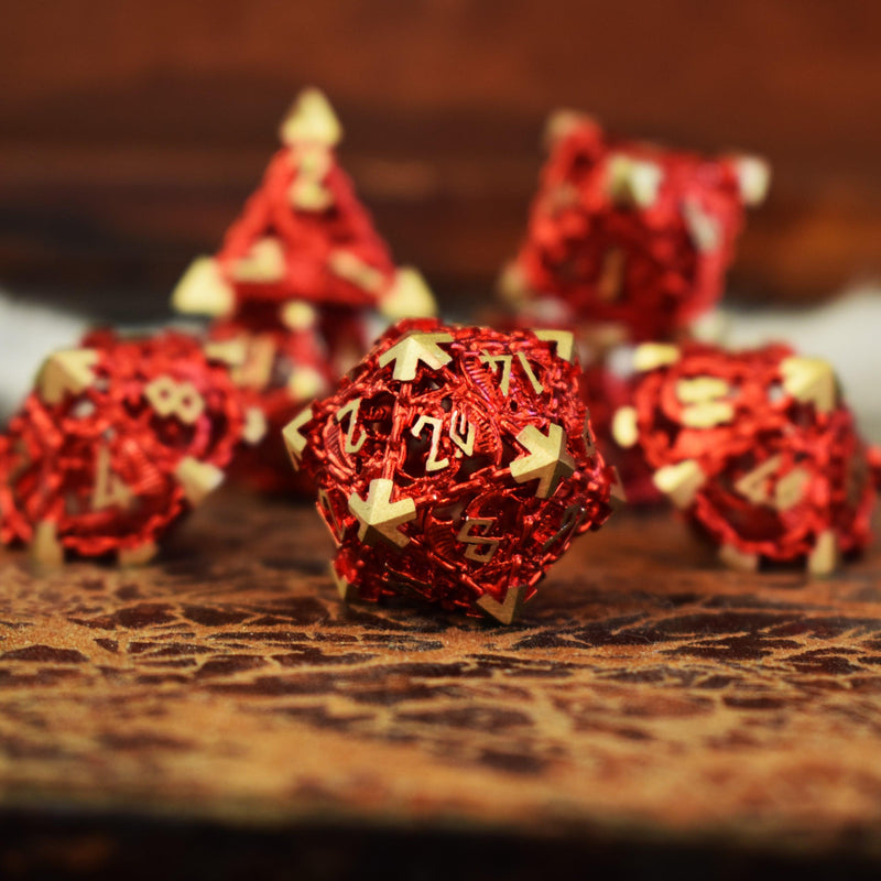 Load image into Gallery viewer, Dragon&#39;s Lair Hollow Metal Dice Set - Red
