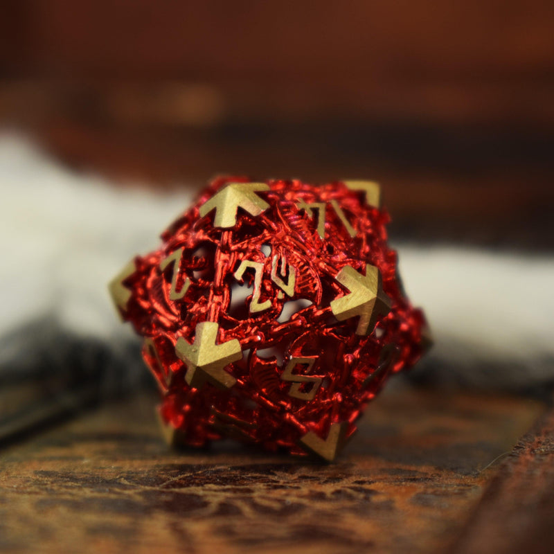 Load image into Gallery viewer, Dragon&#39;s Lair Hollow Metal Dice Set - Red
