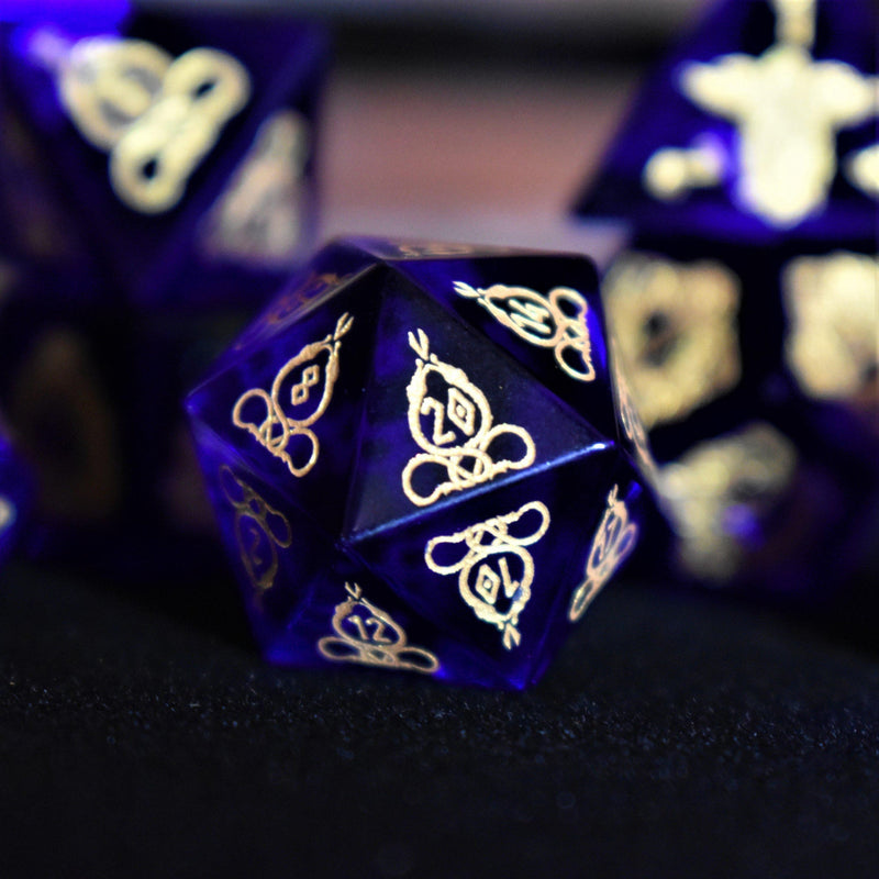 Load image into Gallery viewer, Serpent of Midgard Blue Glass Dice Set
